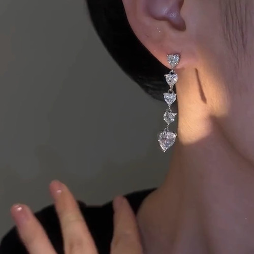 925銀針愛心鋯石耳釘輕奢小衆超閃名媛氣質甜美時尚精緻耳飾甜心