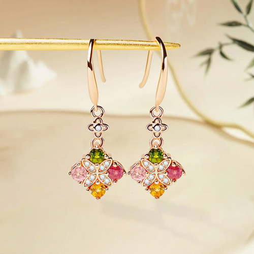 碧璽多巴胺耳釘女925純銀小衆設計感耳環小紅書爆款歐美耳飾