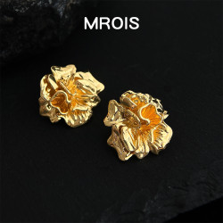 原創液態茶花厚鍍18K真金保色925銀針時尚輕奢風高級感耳飾耳釘女