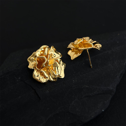 原創液態茶花厚鍍18K真金保色925銀針時尚輕奢風高級感耳飾耳釘女 原創液態茶花厚鍍18K真金保色925銀針時尚輕奢風高級感耳飾耳釘女