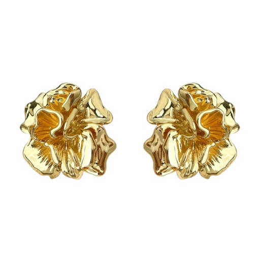 原創液態茶花厚鍍18K真金保色925銀針時尚輕奢風高級感耳飾耳釘女 原創液態茶花厚鍍18K真金保色925銀針時尚輕奢風高級感耳飾耳釘女