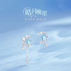 925純銀星月相伴夢幻星月流蘇耳釘女小衆輕奢不對稱設計月亮星星