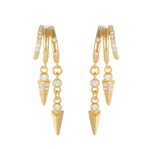 925純銀多層鑲鑽柳釘耳釘男女嘻哈個性流蘇耳飾歐美流行配飾