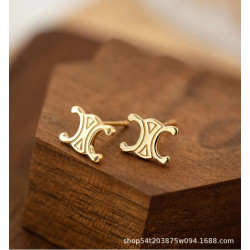 925純銀鍍14k金凱旋門簡約復古歐美個性時髦耳釘女耳飾