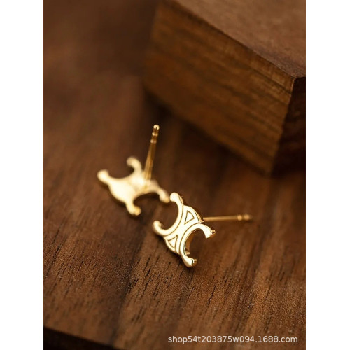 925純銀鍍14k金凱旋門簡約復古歐美個性時髦耳釘女耳飾 925純銀鍍14k金凱旋門簡約復古歐美個性時髦耳釘女耳飾