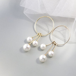 納福閣銀飾 簡約流蘇鍍金耳墜鑲合成貝珠小衆設計925純銀耳環