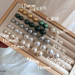 店長推薦925銀正圓強光人造水晶珍珠耳環耳釘女法式對版實拍