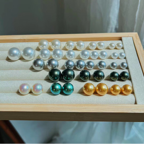 店長推薦925銀正圓強光人造水晶珍珠耳環耳釘女法式對版實拍