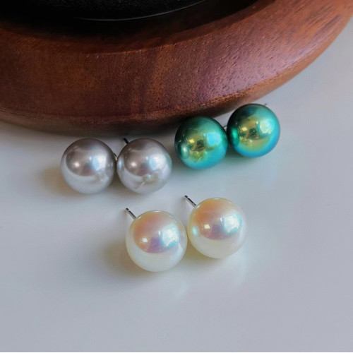 店長推薦925銀正圓強光人造水晶珍珠耳環耳釘女法式對版實拍