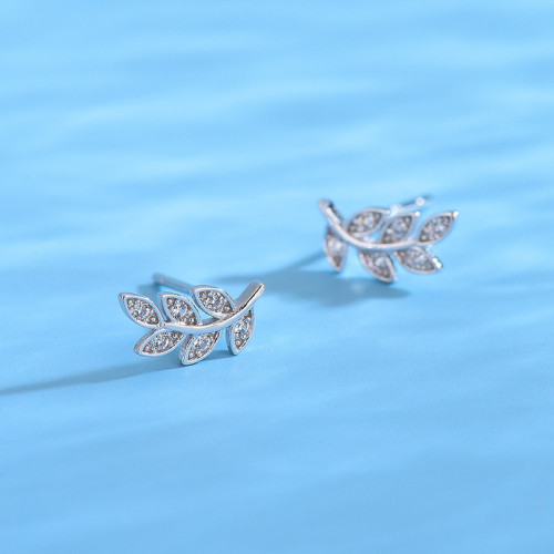 韓版925純銀耳釘女2022年新款輕奢風鑲鑽樹葉耳墜耳飾高級感