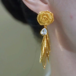 網狀玫瑰花葉子流蘇耳環女輕奢時尚925銀針耳釘2025新款爆款耳飾