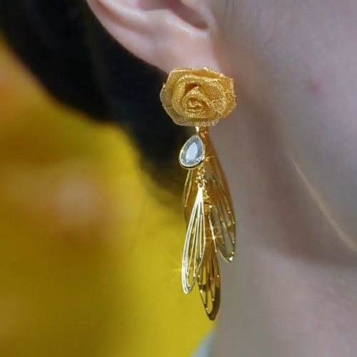 網狀玫瑰花葉子流蘇耳環女輕奢時尚925銀針耳釘2025新款爆款耳飾