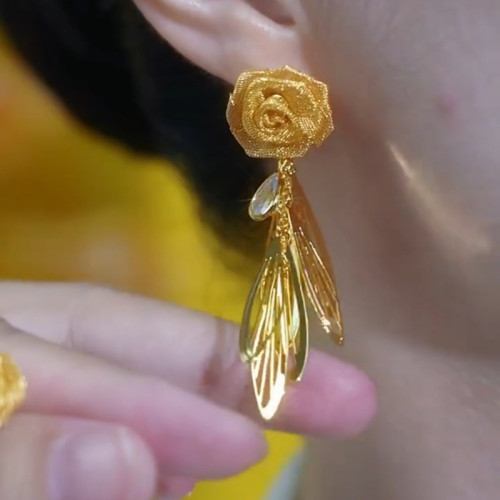 網狀玫瑰花葉子流蘇耳環女輕奢時尚925銀針耳釘2025新款爆款耳飾