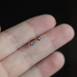 藍色星星 925純銀鍍14k金仿藍寶石耳釘 養耳洞迷你小巧隱形日系女