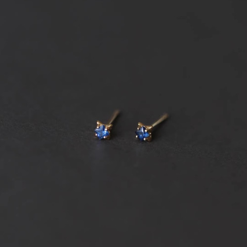 藍色星星 925純銀鍍14k金仿藍寶石耳釘 養耳洞迷你小巧隱形日系女