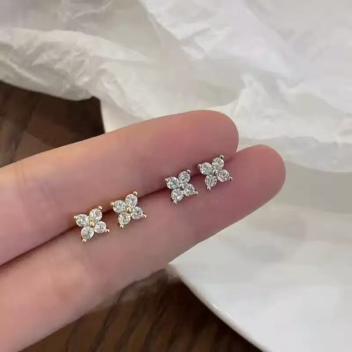 925純銀爆閃迷你四葉草耳釘女款簡約小清新氣質小巧小花新款耳飾