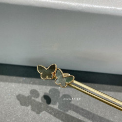 925純銀高版本梵家蝴蝶mini灰貝母耳釘鍍18K金灰貝母小號蝴蝶耳釘