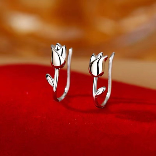 一唸 925純銀鬱金香耳釘女2025年新款輕奢耳環小衆耳飾高級感耳夾