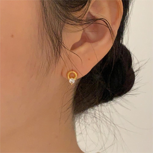 範智喬 韓國韓版925純銀圓圈鋯石耳釘耳環簡約氣質百搭ins風耳飾