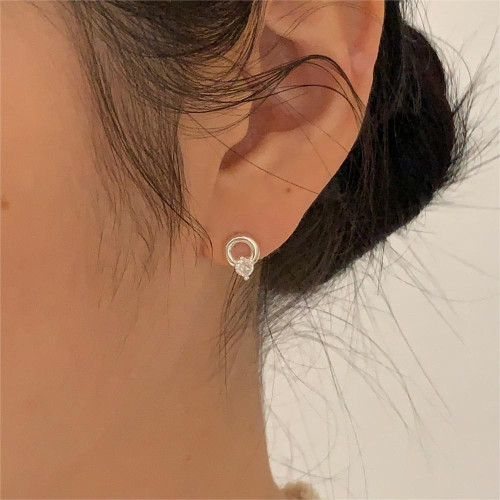 範智喬 韓國韓版925純銀圓圈鋯石耳釘耳環簡約氣質百搭ins風耳飾
