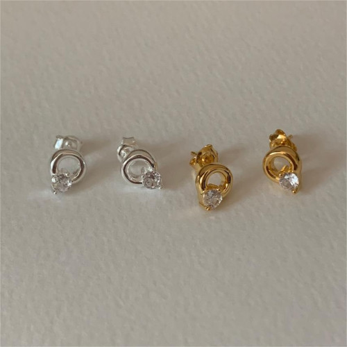 範智喬 韓國韓版925純銀圓圈鋯石耳釘耳環簡約氣質百搭ins風耳飾