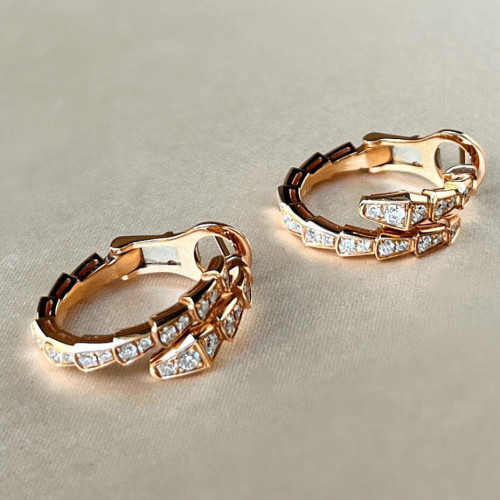 寶家925銀厚鍍咪金靈蛇蛇頭耳拍高版CNC精工鑲鑽時尚輕奢小衆耳飾