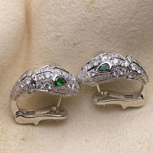 寶家925銀厚鍍咪金靈蛇蛇頭耳拍高版CNC精工鑲鑽時尚輕奢小衆耳飾