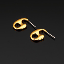 新款簡約高級感豬鼻子耳環黃銅鍍18Ks925耳釘小衆時尚通勤耳飾女