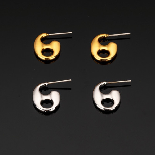 新款簡約高級感豬鼻子耳環黃銅鍍18Ks925耳釘小衆時尚通勤耳飾女
