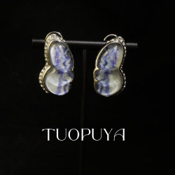 25年蝴蝶造型耳釘滿鑽漫畫琉璃時尚輕奢感耳飾925銀針2024新款