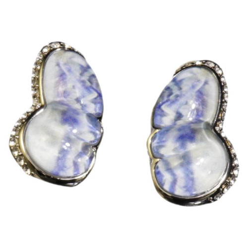 25年蝴蝶造型耳釘滿鑽漫畫琉璃時尚輕奢感耳飾925銀針2024新款