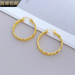 金色錫紙褶皺感歐美金屬素圈耳環高級感小衆耳飾925銀針秋冬耳釘
