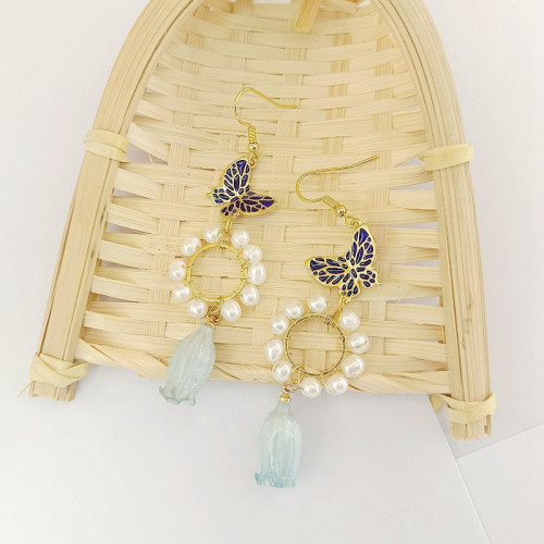 復古風藍色真花耳環 永生花乾花耳飾 風鈴果耳墜耳夾女925銀 復古風藍色真花耳環 永生花乾花耳飾 風鈴果耳墜耳夾女925銀