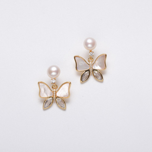 925銀針天然淡水珍珠耳環蝴蝶耳釘女2026年新款潮時尚高級感耳飾