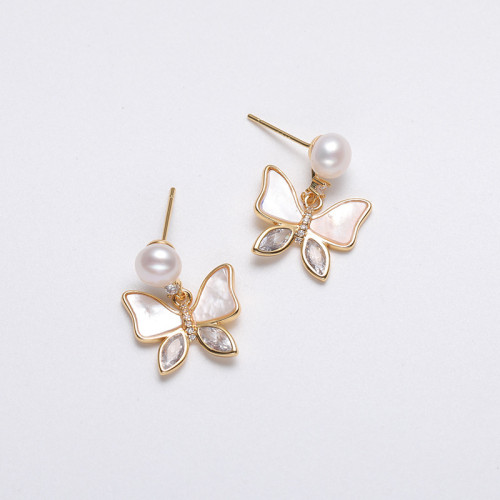 925銀針天然淡水珍珠耳環蝴蝶耳釘女2026年新款潮時尚高級感耳飾