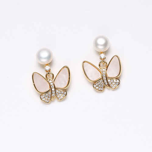 925銀針天然淡水珍珠耳環蝴蝶耳釘女2026年新款潮時尚高級感耳飾