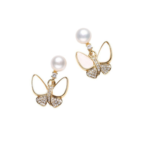 925銀針天然淡水珍珠耳環蝴蝶耳釘女2026年新款潮時尚高級感耳飾