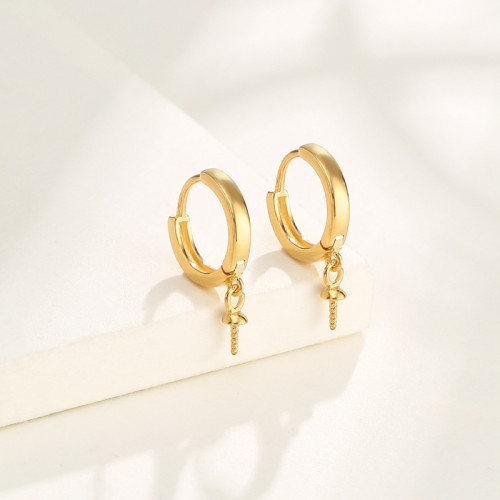 925純銀耳釘空托蜜蠟綠松耳釦托diy珍珠圓珠耳墜圈18K金耳環空托