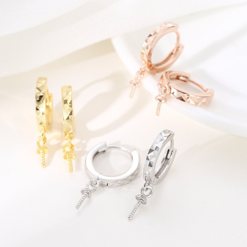 925純銀耳釘空托蜜蠟綠松耳釦托diy珍珠圓珠耳墜圈18K金耳環空托