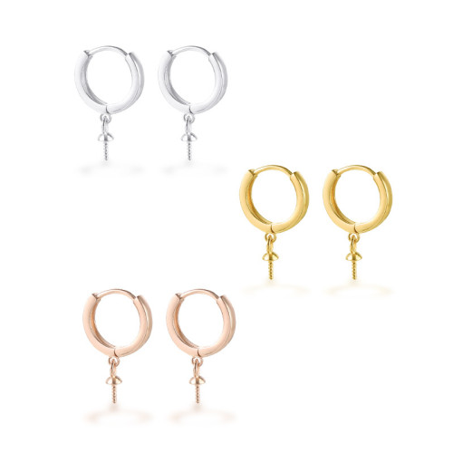 925純銀耳釘空托蜜蠟綠松耳釦托diy珍珠圓珠耳墜圈18K金耳環空托