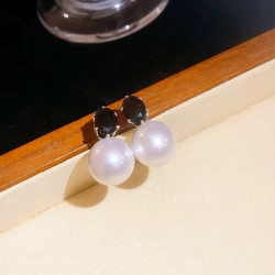 黑色鋯石珍珠耳飾輕奢復古精緻CHIC風氣質耳釘925銀秋冬法式耳環
