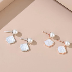 扇形一貝子耳釘女925純銀小裙子貝母耳環法式小香風貝珠耳飾