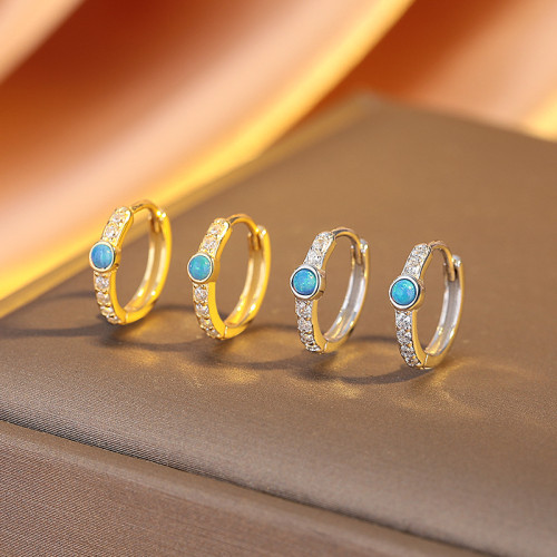 925銀個性風耳環女輕奢高級感單排鑽藍色澳寶耳釦ins小衆耳飾