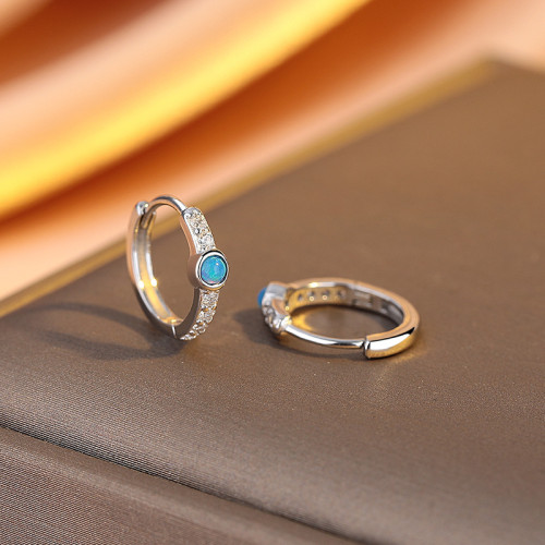 925銀個性風耳環女輕奢高級感單排鑽藍色澳寶耳釦ins小衆耳飾