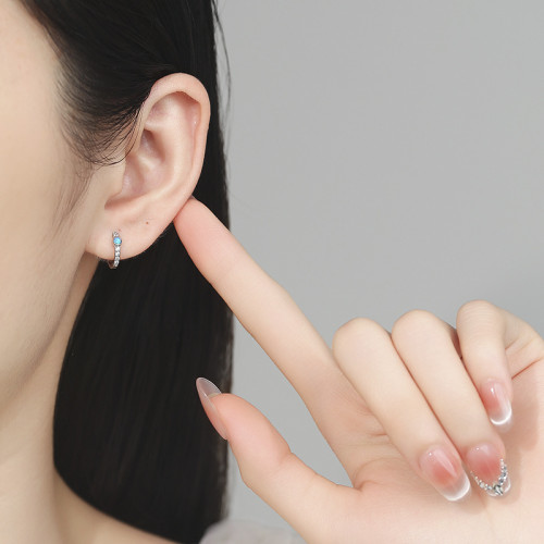 925銀個性風耳環女輕奢高級感單排鑽藍色澳寶耳釦ins小衆耳飾