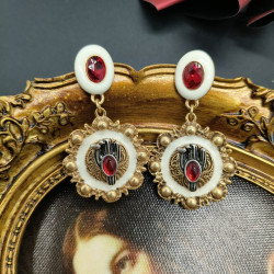 Vintage復古風時尚簡約款琺瑯彩高級大氣925銀針耳環輕奢幾何