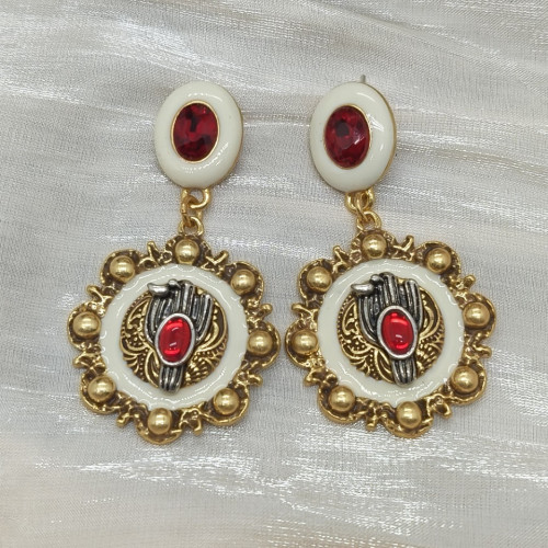 Vintage復古風時尚簡約款琺瑯彩高級大氣925銀針耳環輕奢幾何