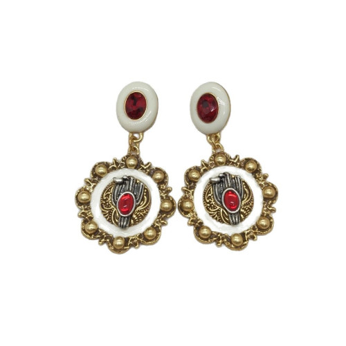 Vintage復古風時尚簡約款琺瑯彩高級大氣925銀針耳環輕奢幾何