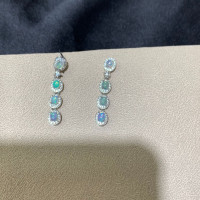 奢華天然歐泊耳釘925銀 4*3mm日韓輕奢 多粒歐泊石耳釘耳飾