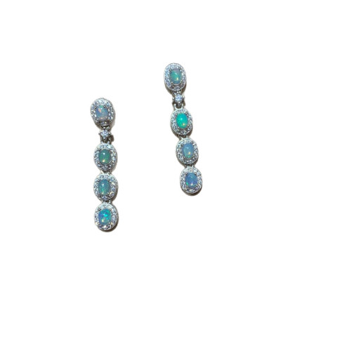 奢華天然歐泊耳釘925銀 4*3mm日韓輕奢 多粒歐泊石耳釘耳飾 奢華天然歐泊耳釘925銀 4*3mm日韓輕奢 多粒歐泊石耳釘耳飾